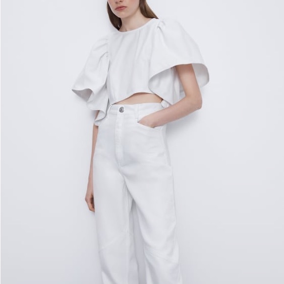 Zara white waxed effect ruffled top NWT - Picture 4 of 4